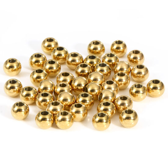 Bild von Umweltfreundliche PVD-Vakuumbeschichtung 201 Edelstahl Perlen für die DIY-Schmuckherstellung Rund 18K Gold plattiert Poliert 8mm D., Loch: ca. 2.6mm, 10 Stück