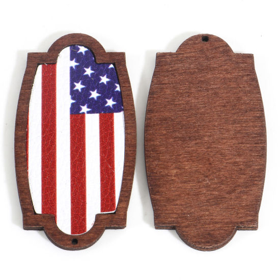 Imagen de PU & Madera Dia de la Independencia Americana Colgantes Marrón Bandera de los Estados Unidos 6.6cm x 3.5cm, 5 Unidades