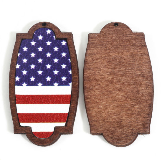 Imagen de PU & Madera Dia de la Independencia Americana Colgantes Marrón Bandera de los Estados Unidos 6.6cm x 3.5cm, 5 Unidades
