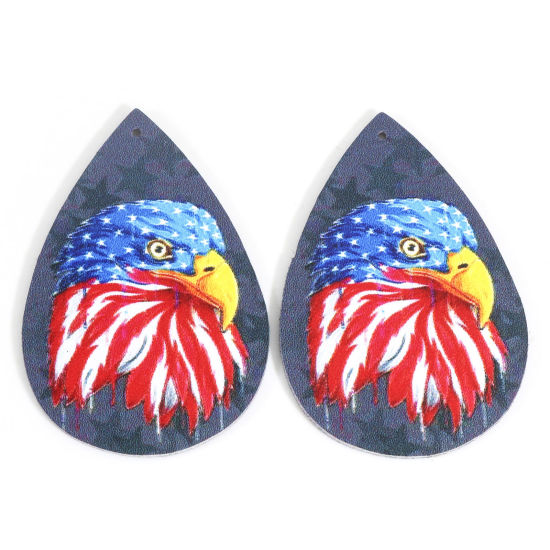 Picture of PU Leather American Independence Day Pendants Multicolor Eagle Animal Flag Of The United States 5.7cm x 3.8cm, 5 PCs