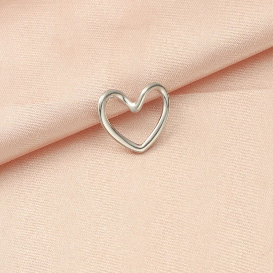 Bild von Umweltfreundlich 304 Edelstahl Valentinstag Steckverbinder Charms Anhänger Herz Silberfarbe Hohl 17mm x 15mm, 3 Stück