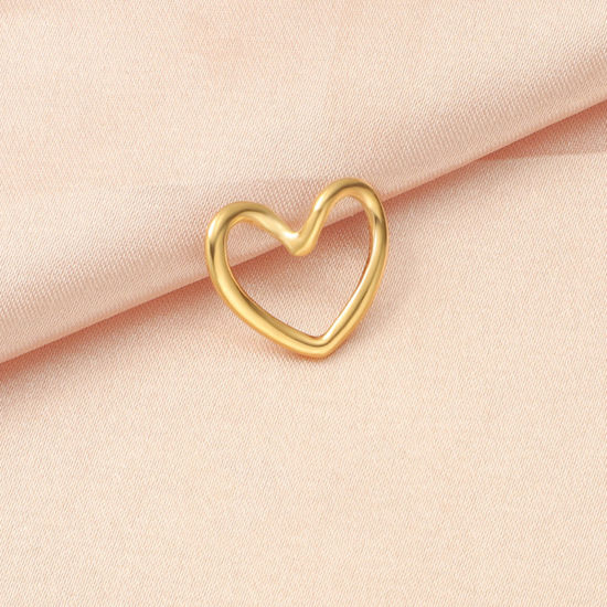 Bild von Umweltfreundlich 304 Edelstahl Valentinstag Steckverbinder Charms Anhänger Herz 18K Gold plattiert Hohl 17mm x 15mm, 3 Stück