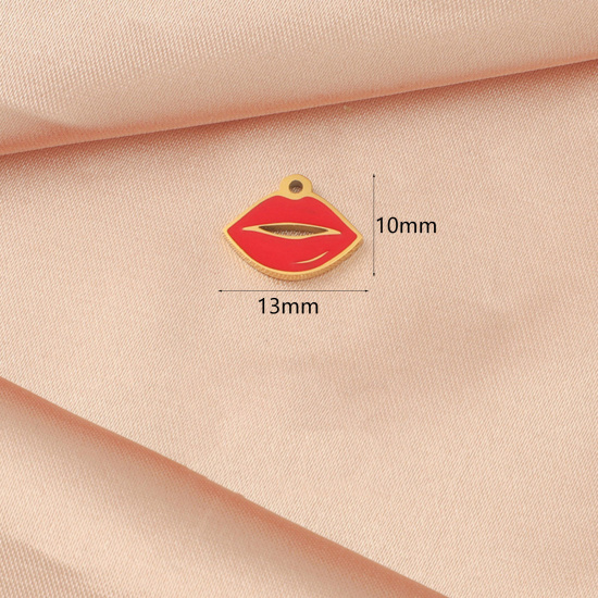 Image de Breloques en 304 Acier Inoxydable Placage Sous Vide Écologique La Saint Valentin Lèvres Doré Rouge 13mm x 10mm , 1 Pièce