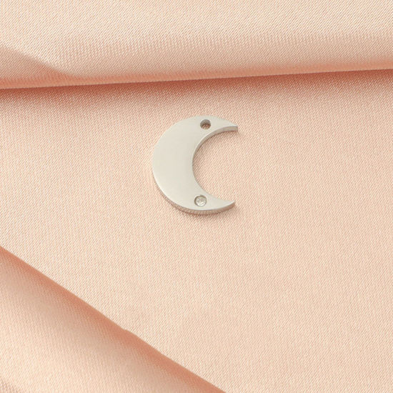 Изображение Экологичный 304 Нержавеющая Сталь галактика Подвески Луна половина Серебряный Тон Прозрачный Горный Хрусталь 13мм x 10.5мм, 3 ШТ