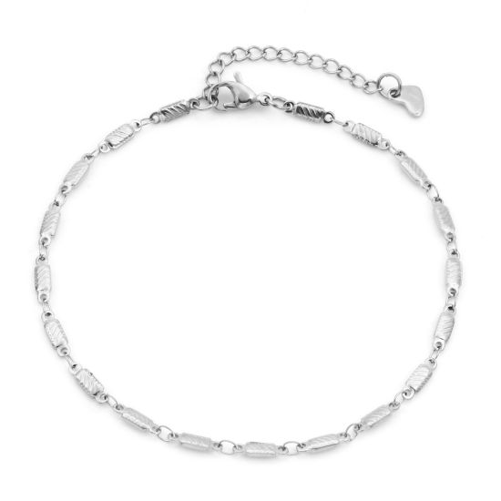 Picture of Eco-friendly 304 Stainless Steel Geometry Series Link Chain Anklet Silver Tone Rectangle 24cm - 22cm long, 1 Piece