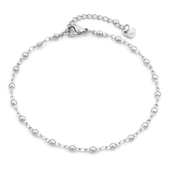 Picture of Eco-friendly 304 Stainless Steel Geometry Series Link Chain Anklet Silver Tone Round 24cm - 22cm long, 1 Piece