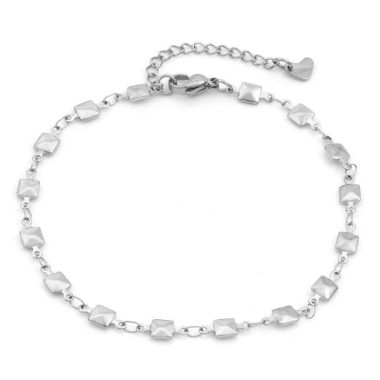 Picture of Eco-friendly 304 Stainless Steel Geometry Series Link Chain Anklet Silver Tone Square 24cm - 22cm long, 1 Piece