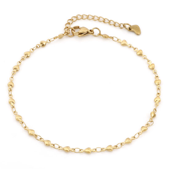 Изображение 1 ШТ Экологичное вакуумное PVD-покрытие 304 Нержавеющая Сталь День святого Валентина Цепи Ножные Браслеты 18K позолоченный Сердце 24см - 22см длина