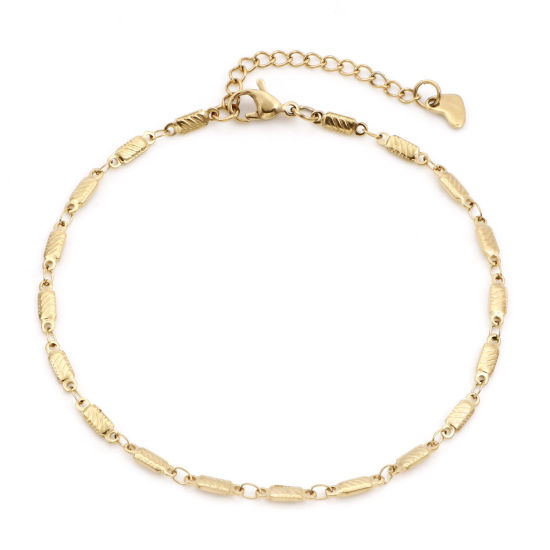 Picture of 1 Piece Vacuum Plating 304 Stainless Steel Geometric Link Chain Anklet 18K Gold Plated Rectangle 24cm - 22cm long