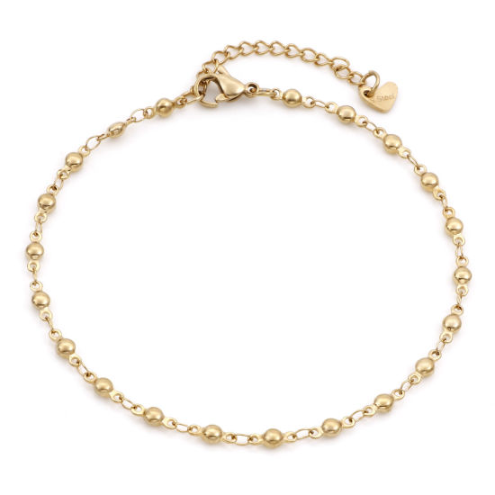 Picture of 1 Piece Vacuum Plating 304 Stainless Steel Geometric Link Chain Anklet 18K Gold Plated Round 24cm - 22cm long