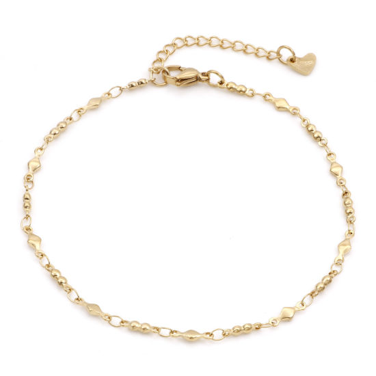 Picture of 1 Piece Vacuum Plating 304 Stainless Steel Geometric Link Chain Anklet 18K Gold Plated Rhombus 24cm - 22cm long