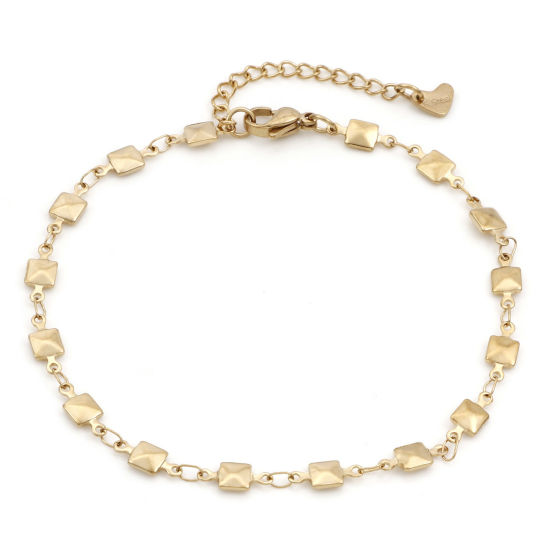 Picture of 1 Piece Vacuum Plating 304 Stainless Steel Geometric Link Chain Anklet 18K Gold Plated Square 24cm - 22cm long