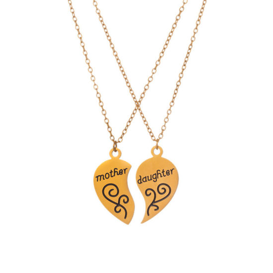 Image de Colliers Chaîne Maille Forçat en 304 Acier Inoxydable Respectueux de la Nature Fête des Mères Doré Cœur Brisé Gravé Mot " Mother & Daughter " 42cm Long, 1 Kit （ 2 Pcs/Kit)