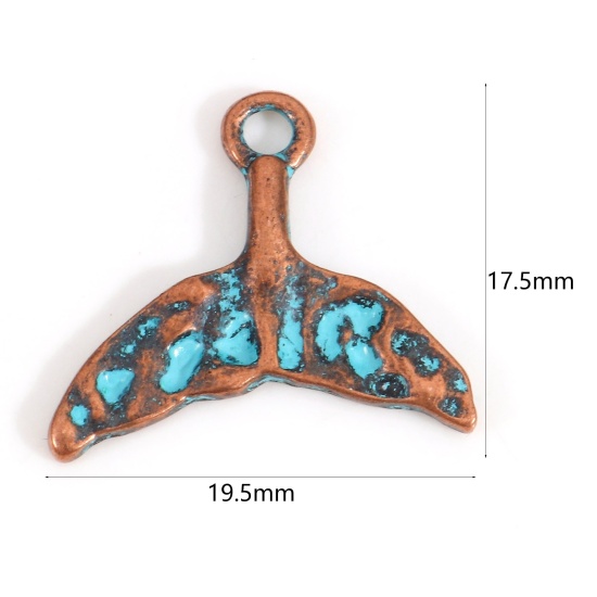 Picture of 10 PCs Zinc Based Alloy Patina Charms Antique Copper Fishtail 19.5mm x 17.5mm