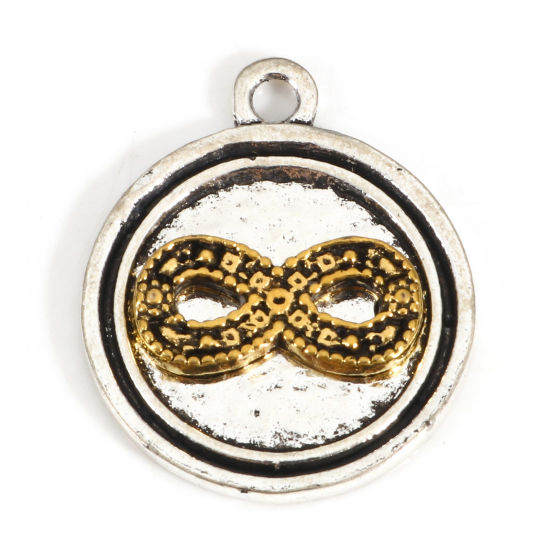 Picture of Zinc Based Alloy Charms Antique Silver Color Gold Tone Antique Gold Two Tone Infinity Symbol Round Disc 23mm x 19mm, 10 PCs