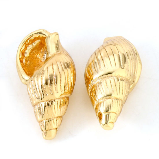 Picture of Brass Charms 18K Real Gold Plated Conch/ Sea Snail 3D 18mm x 10mm, 2 PCs