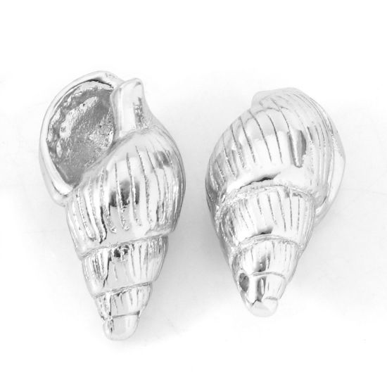 Picture of Brass Charms Real Platinum Plated Conch/ Sea Snail 3D 18mm x 10mm, 2 PCs