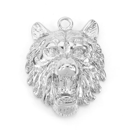 Bild von Messing Charms Echt Platin plattiert Wolf 18,5mm x 14mm, 2 Stück