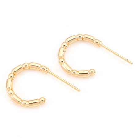 Image de Boucles d'Oreilles Créole Anneaux en Laiton Plaqué Or Véritable 18K Forme de C 19mm x 13mm, Epaisseur de Fil: (21 gauge), 2 Pcs