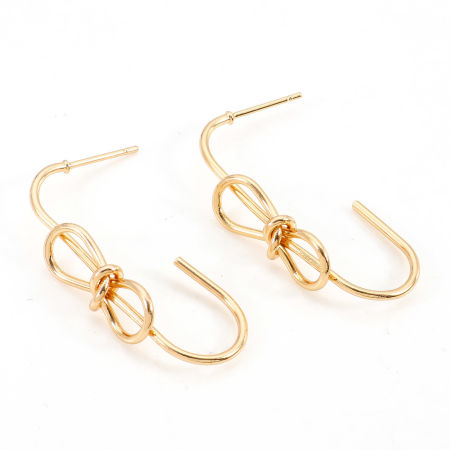 Image de Boucles d'Oreilles en Laiton Plaqué Or Véritable 18K Symbole"Infini" 3.5cm x 0.8cm, Epaisseur de Fil: (20 gauge), 2 Pcs