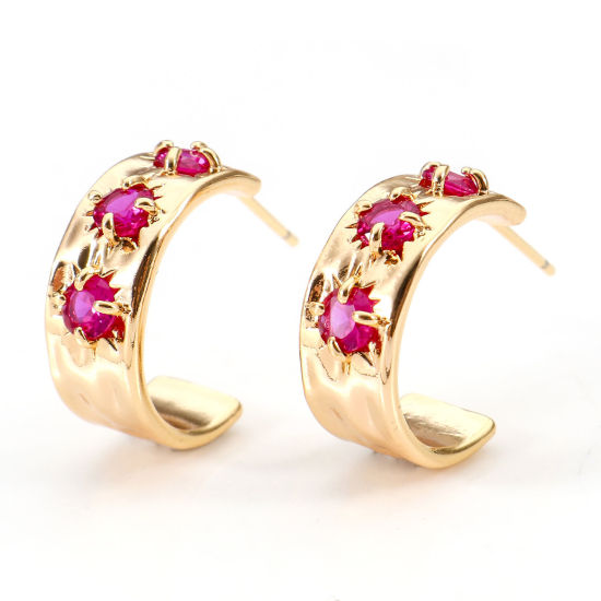 Bild von Messing Hoop Ohrringe 18K Echtgold plattiert C-Form 17mm x 6,5mm, Pfosten/Draht Größe: (21 gauge), 2 Stück