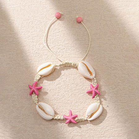 Image de Bracelets Tressés Bijoux d'Océan en Coquille Naturelle Blanc & Fuchsia Etoile de Mer 6cm-8cm Dia., 1 Pièce
