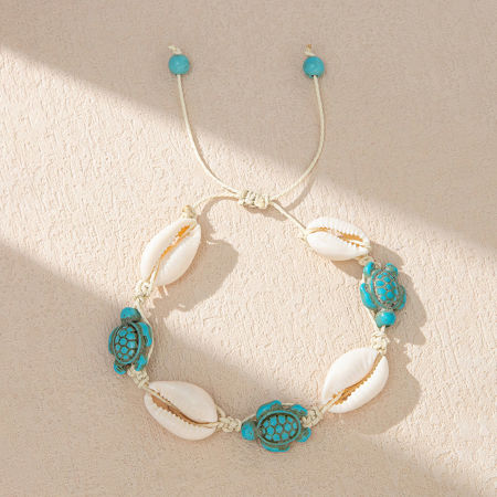 Image de Bracelets Tressés Bijoux d'Océan en Coquille Naturelle Blanc & Bleu Tortue de Mer 6cm-8cm Dia., 1 Pièce