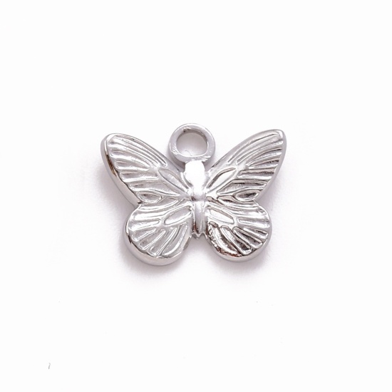 Image de Breloques en 304 Acier Inoxydable Respectueux de la Nature Insecte Papillon Argent Mat 15mm x 12mm , 1 Pièce