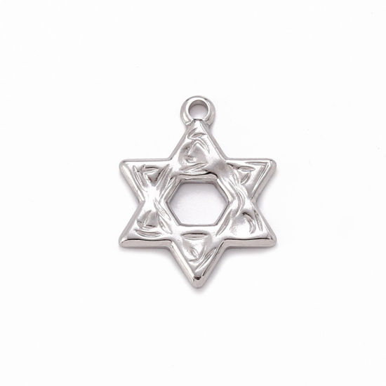 Picture of 1 Piece Eco-friendly 304 Stainless Steel Religious Charms Silver Tone Star Of David Hexagram Hollow 17mm x 13mm
