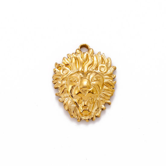 Изображение Экологически чистое вакуумное покрытие 304 Нержавеющая Сталь Подвески Лев 18K позолоченный 26мм x 21мм, 1 ШТ