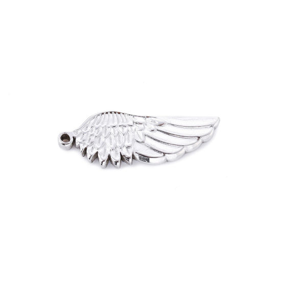 Picture of Eco-friendly 304 Stainless Steel Charms Silver Tone Wing 29mm x 11mm, 1 Piece