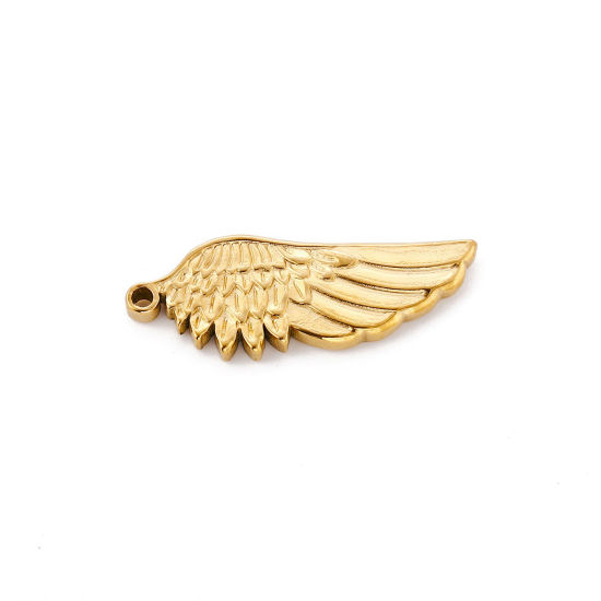 Picture of Eco-friendly Vacuum Plating 304 Stainless Steel Charms 18K Gold Plated Wing 29mm x 11mm, 1 Piece