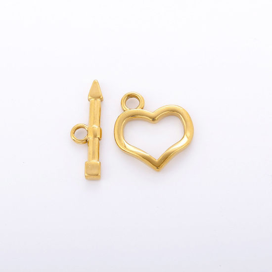 Picture of Eco-friendly Vacuum Plating 304 Stainless Steel Toggle Clasps Heart 18K Gold Plated 1 Set