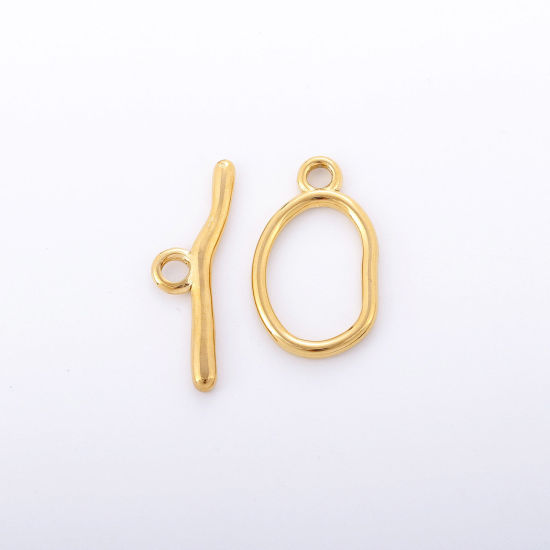 Picture of Eco-friendly Vacuum Plating 304 Stainless Steel Toggle Clasps Oval 18K Gold Plated 1 Set