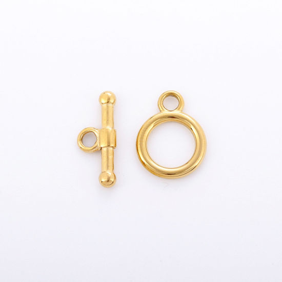 Picture of Eco-friendly Vacuum Plating 304 Stainless Steel Toggle Clasps Round 18K Gold Plated 1 Set