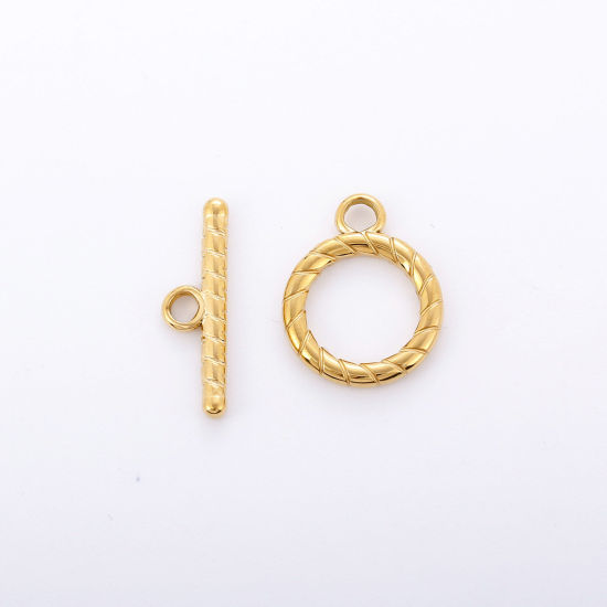 Picture of Eco-friendly Vacuum Plating 304 Stainless Steel Toggle Clasps Round 18K Gold Plated 1 Set