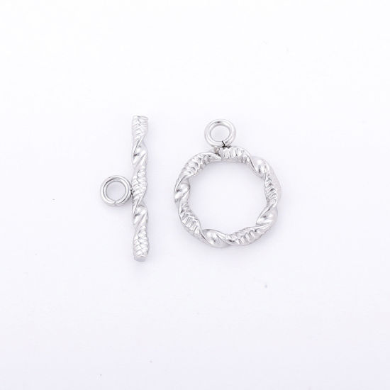 Picture of Eco-friendly 304 Stainless Steel Toggle Clasps Round Silver Tone 1 Set