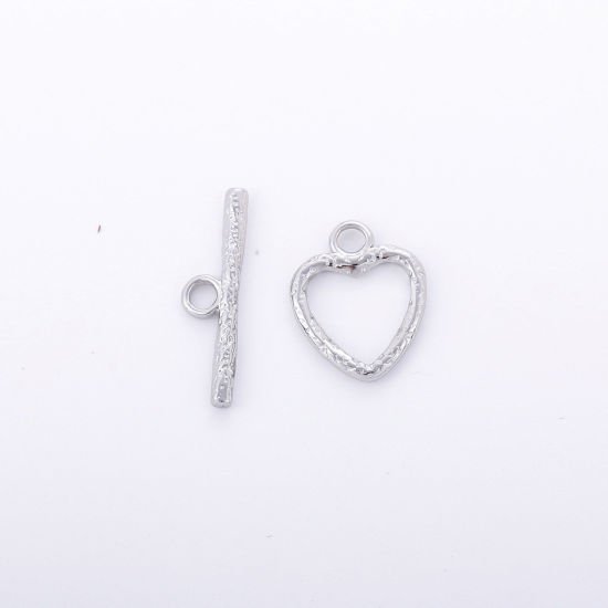 Picture of Eco-friendly 304 Stainless Steel Toggle Clasps Heart Silver Tone 1 Set