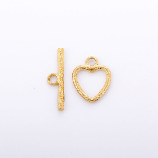 Picture of Eco-friendly Vacuum Plating 304 Stainless Steel Toggle Clasps Heart 18K Gold Plated 1 Set