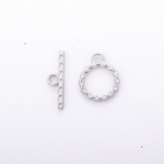 Picture of Eco-friendly 304 Stainless Steel Toggle Clasps Round Silver Tone 1 Set