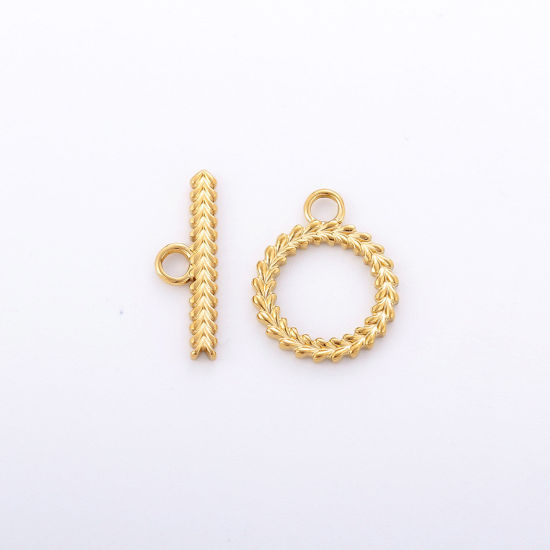 Picture of Eco-friendly Vacuum Plating 304 Stainless Steel Toggle Clasps Round 18K Gold Plated 1 Set