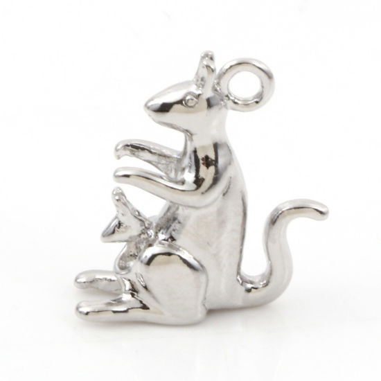 Immagine di Ottone Charms Canguro Vero Platino Placcato 3D 18mm x 16mm, 2 Pz