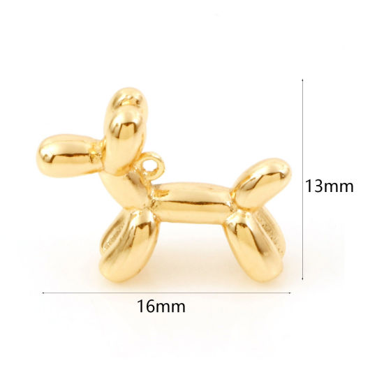 Image de Breloques en Laiton Ballon Plaqué Or Véritable 18K Chien 3D 16mm x 13mm, 2 Pcs