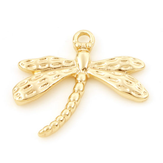 Изображение Латунь Насекомое Подвески Стрекоза 18K настоящее золото с покрытием 22мм x 20мм, 2 ШТ