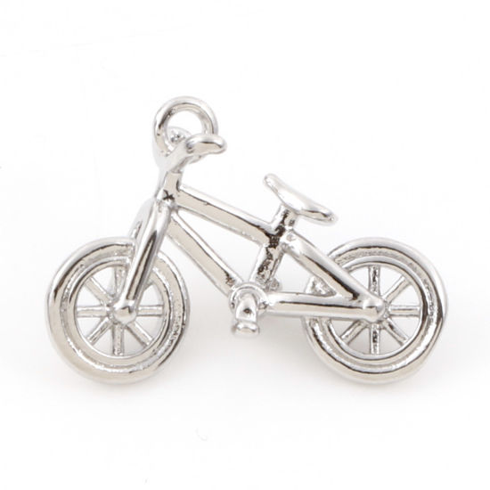 Picture of Brass Charms Real Platinum Plated Bicycle 3D 20mm x 14mm, 2 PCs