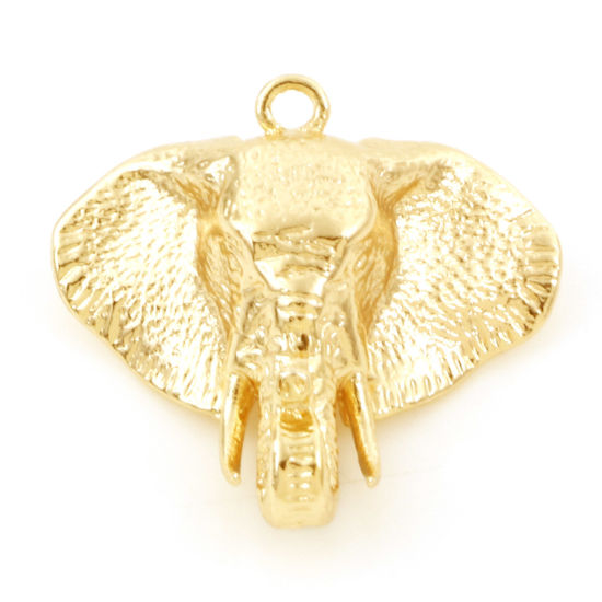 Picture of Brass Charms 18K Real Gold Plated Elephant Head 3D 20mm x 20mm, 2 PCs