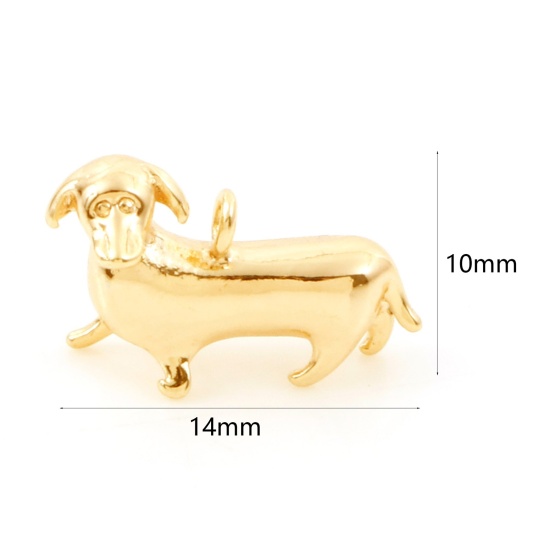 Picture of Brass Charms 18K Real Gold Plated Dachshund Animal 3D 14mm x 10mm, 2 PCs