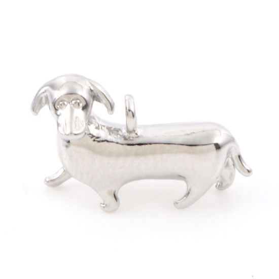 Picture of Brass Charms Real Platinum Plated Dachshund Animal 3D 14mm x 10mm, 2 PCs