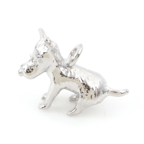 Image de Breloques en Laiton Chien Plaqué Platine Véritable 3D 14mm x 11mm, 2 Pcs