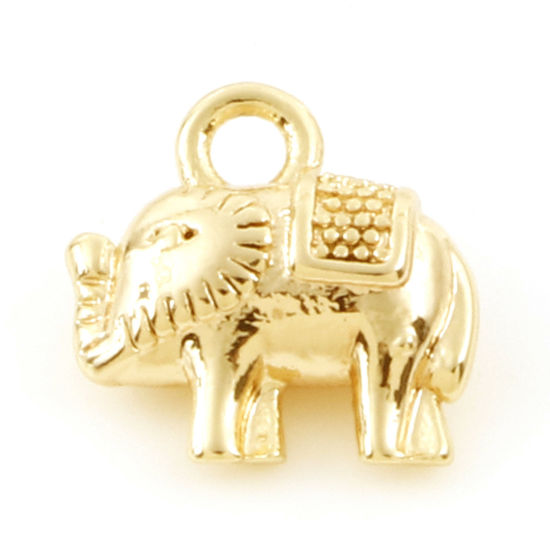 Bild von Messing Charms 18K Echtgold plattiert Elefant 3D 9mm x 8mm, 5 Stück